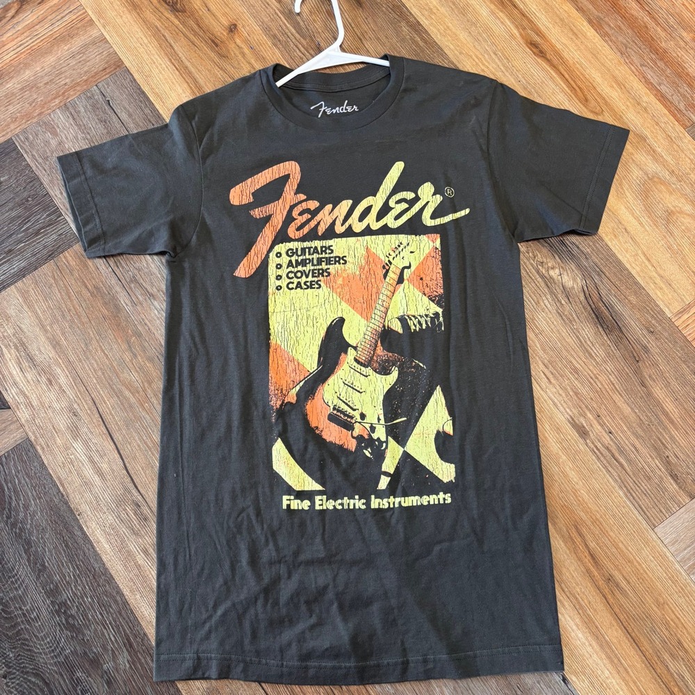 Fender Mens Graphic T-Shirt Charcoal Gray Stratocaster Guitar Rock Tee Small